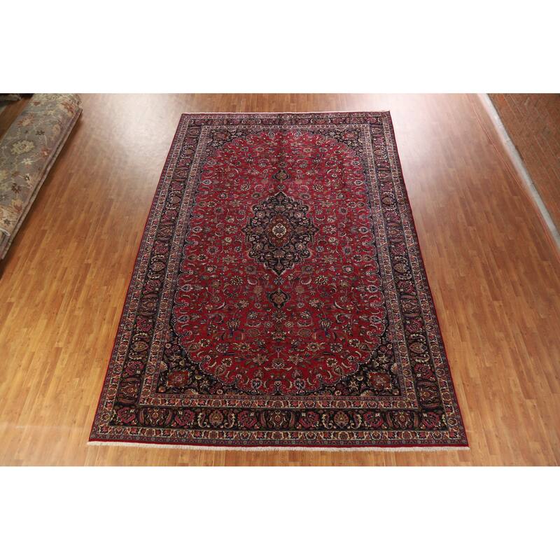 Hand Knotted Oriental 100% Wool Carpet Traditional Floral Red Mashad Area Rug - 15' 1'' X 10' 0''