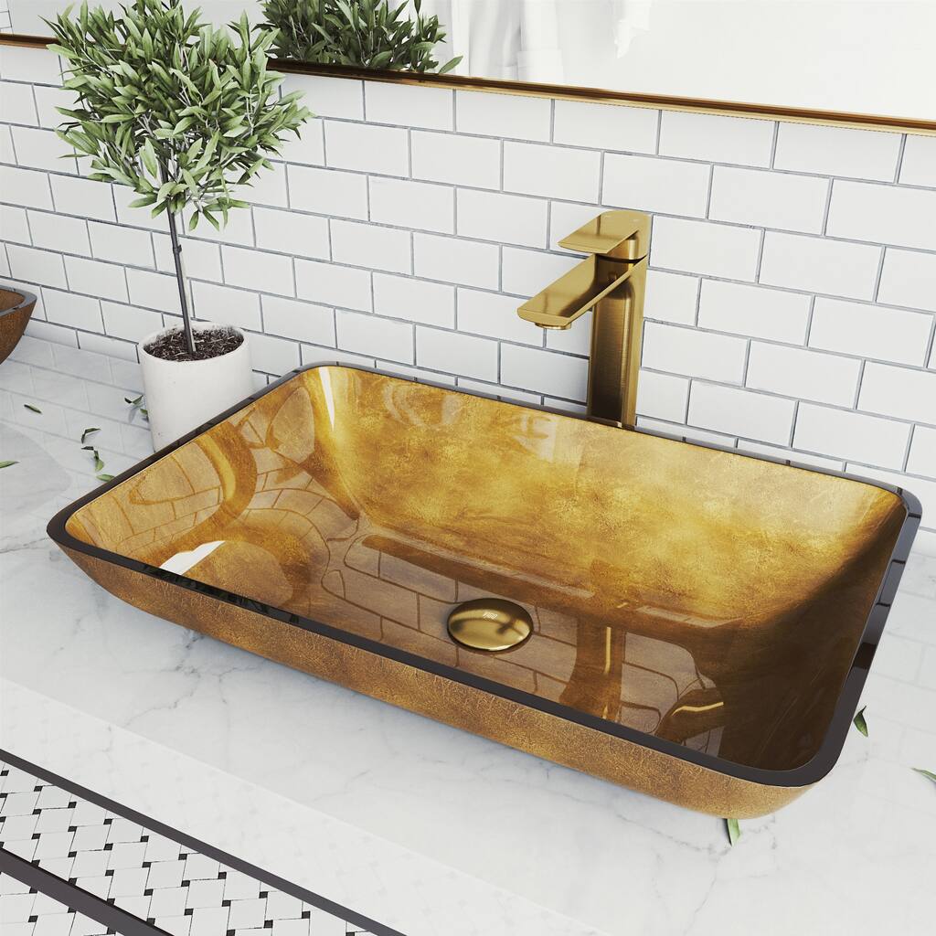 Vigo Copper 14-1/2" Vessel Bathroom Sink with 1.2 GPM Deck Mounted - Matte Gold