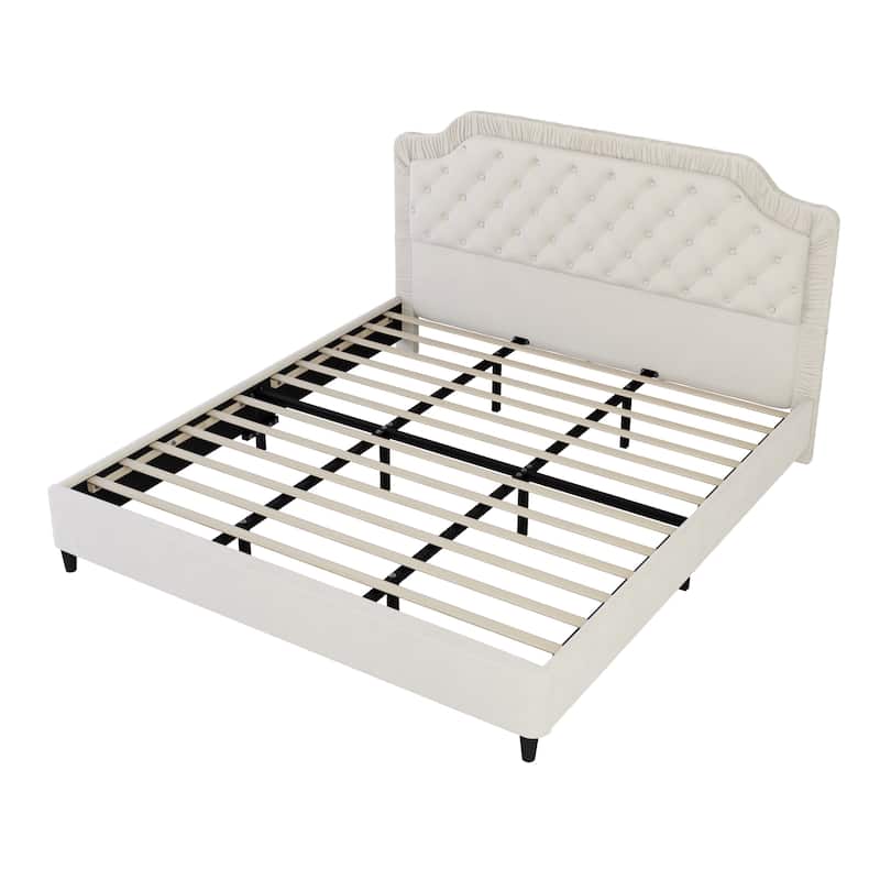 King Size Velvet Upholstered Bed with Tufted Headboard & Wood/Metal Frame (600lb Capacity)
