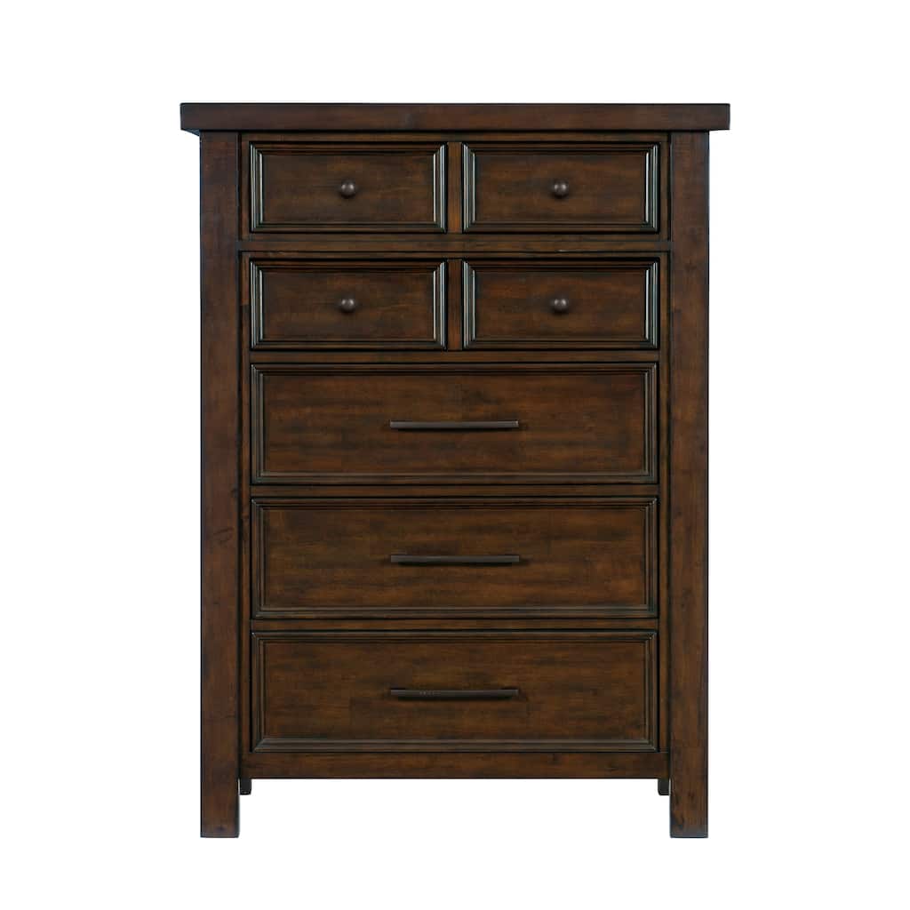 Classic Bedroom Brown Finish 1pc Chest of Drawers Mango Veneer Wood Transitional Furniture