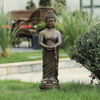 Set Of 2 Wood Effect Brown Resting Thai Buddha Figurines Ornaments 