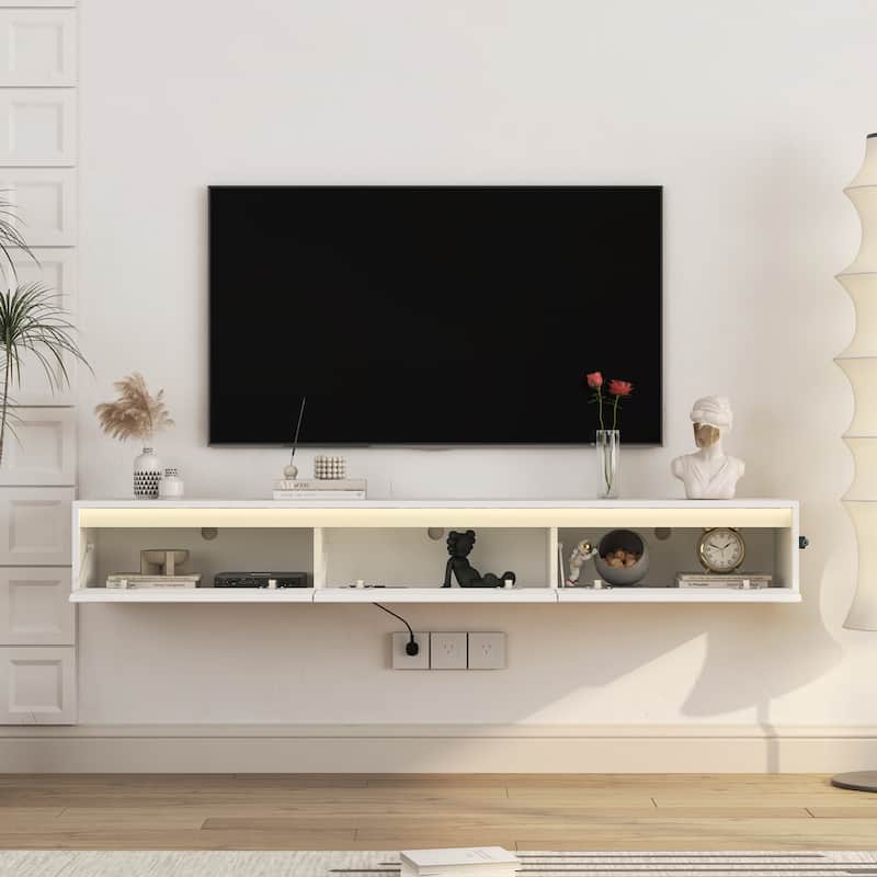 Floating LED TV Stand with Storage Cabinet, 65" Wall Mounted TV Shelf Modern Entertainment Center Media Console Up to 65 " TVS