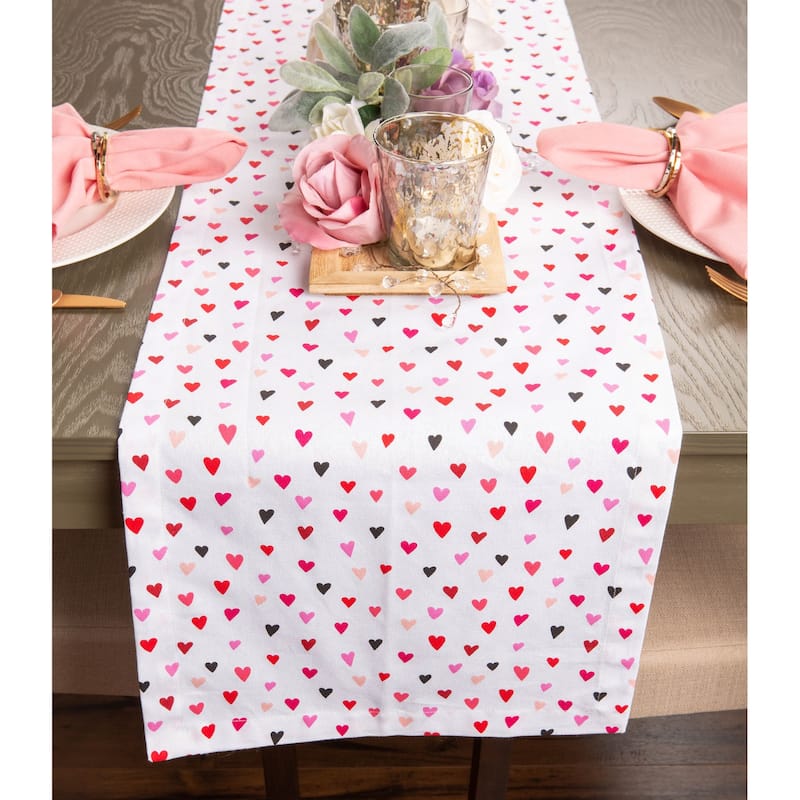72" White Red Printed Hearts Rectangular Valentine'S Day Table Runner