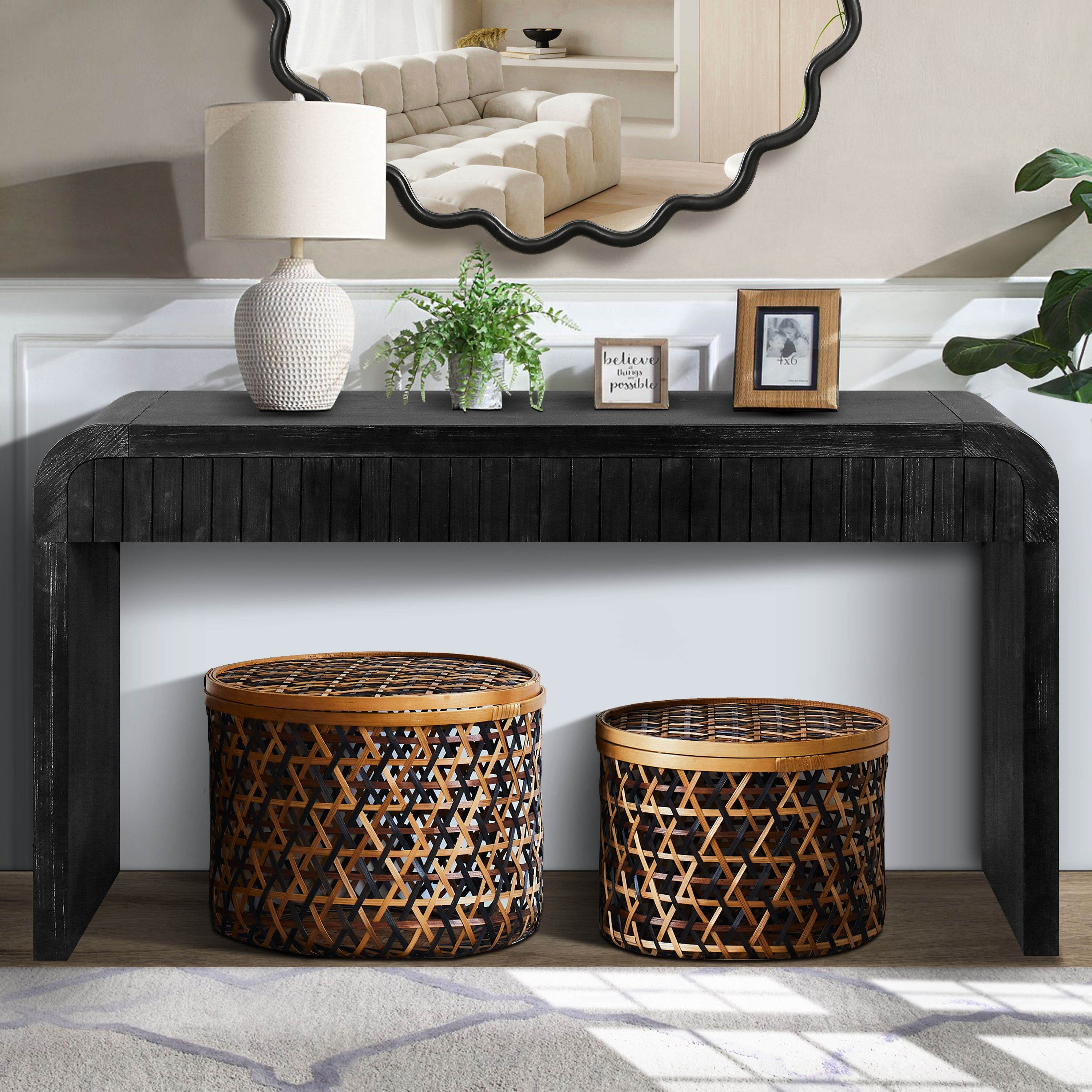 Wood Sofa Table Side Table, Crafted Console Table with Two Drawers, Entryway Accent Table with Hidden Handles