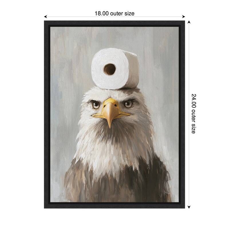 Kate and Laurel Sylvie Toilet Paper Roll on Bald Eagles Head Bathroom Art Framed Canvas by The Creative Bunch Studio