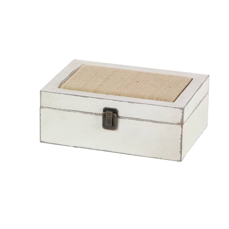 White Wooden Decorative Box with Hinged Lid (Set of 2)