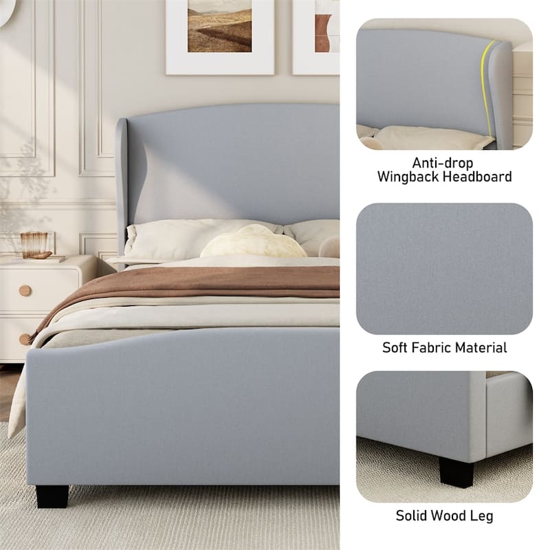 King Size 51" High Headboard Wingback Linen Upholstered Bed