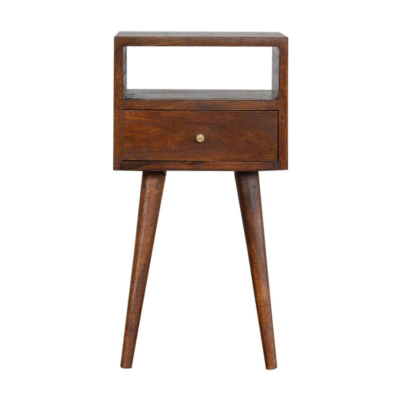Mini Solid Wood Nightstand with Drawer, Open Slot, and Nordic Legs