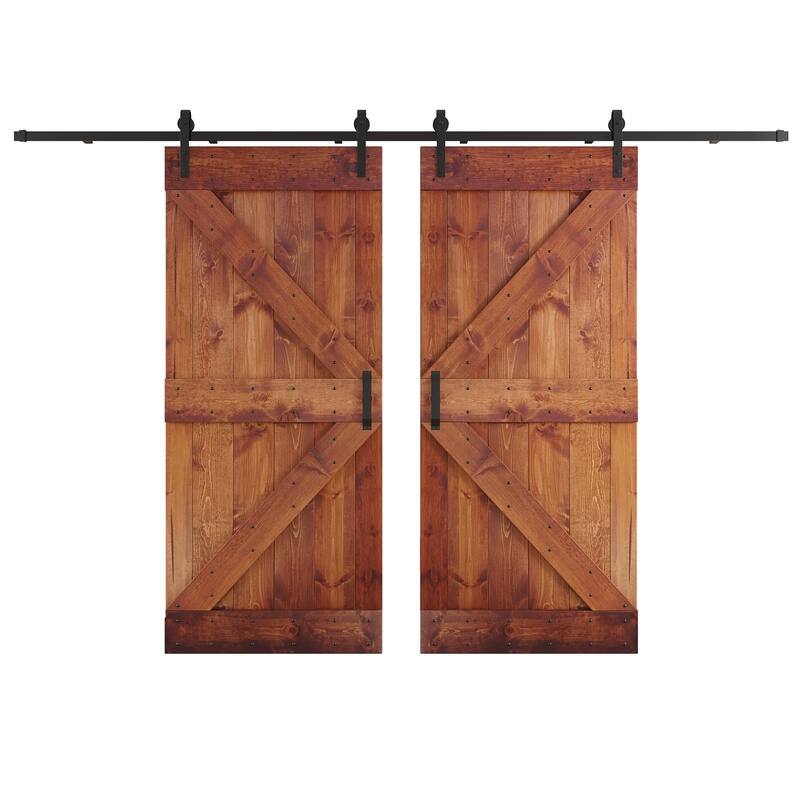 Coast Sequoia 48in/60in/72in/76in/84in x 84in K Series Pine Wood Double Sliding Barn Door With Hardware Kit - 72inx84in - Red Walnut