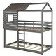 preview thumbnail 4 of 7, Gray Playhouse Inspired Twin-Over-Twin Bunk Bed with Roof