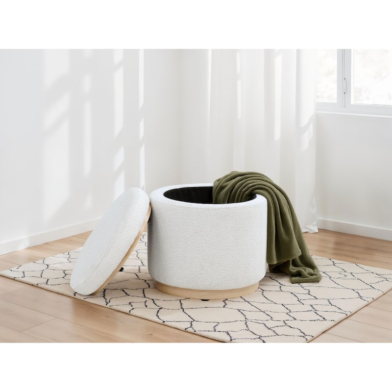 Remuda Boucle Upholstered Round Storage Ottoman Ivory