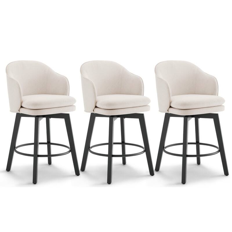 Spruce & Spring Kaylee Modern Swivel Counter Height Bar Stools with Arm - Set of 3 - Beige-Fabric