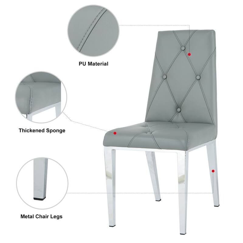 Modern Style Glass Table,Durable Support Base,Dining Chair Set For Restaurant Kitchens(Set of 7)