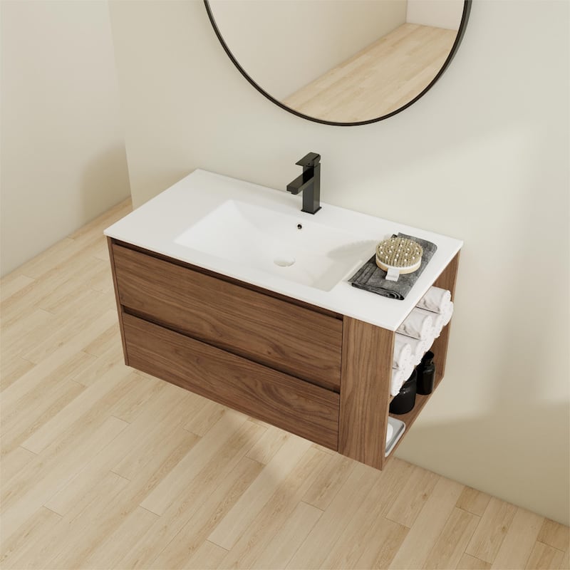 Bathroom Vanity With Sink In 30/36 Inch, Floating Bathroom Vanity With Soft Close Drawers and adjustable shelves