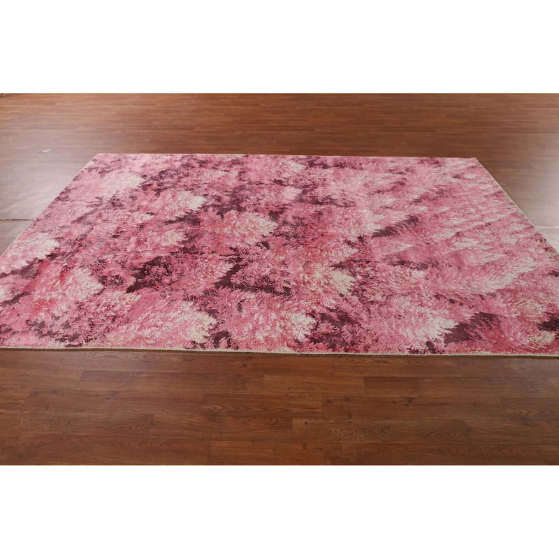 Modern Area Rug Hand-Knotted Abstract Pink Wool Carpet - 5'11"x 9'0"