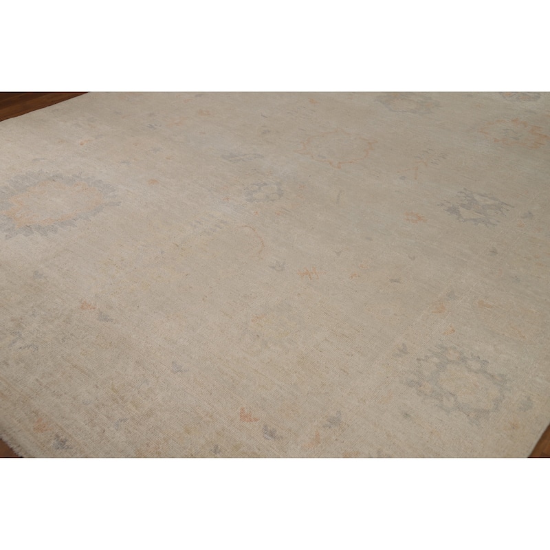 Vegetable Dye Oushak Turkish Area Rug Handmade Beige Wool Carpet - 8'0"x 9'10"