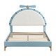 preview thumbnail 13 of 11, Upholstered Platform Bed with Alarm Clock Shaped Velvet Headboard, Cute Bed Frame with Wooden Slats Support for Kids
