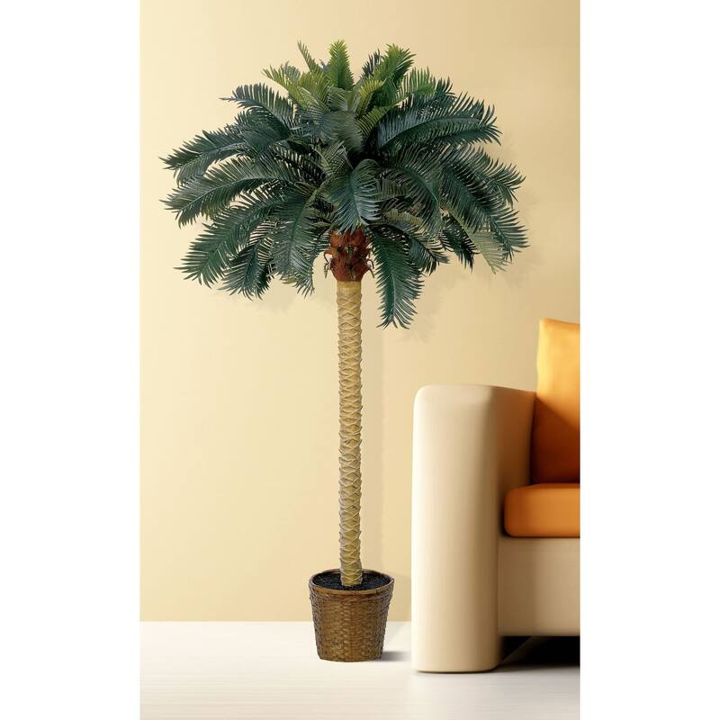 Sago Palm Tree 6Ft - Artificial Silk Tropical Plant with Decorative Pot - Home Office Decor - 6ft.