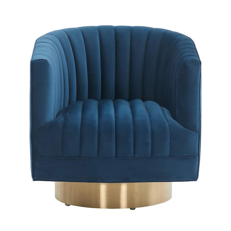 SAFAVIEH Couture Matejka Swivel Channel Tufted Barrel Chair - 28" W x 31" L x 30" H - 28Wx31Dx30H - Navy/Gold