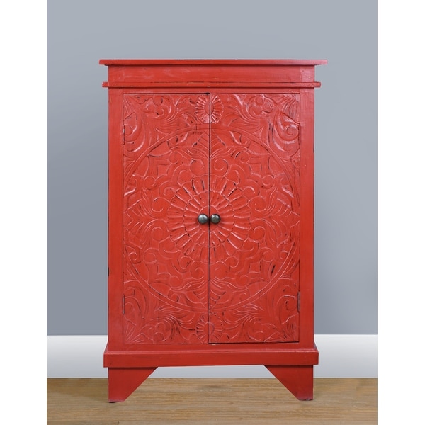Carved wood accent sale cabinet