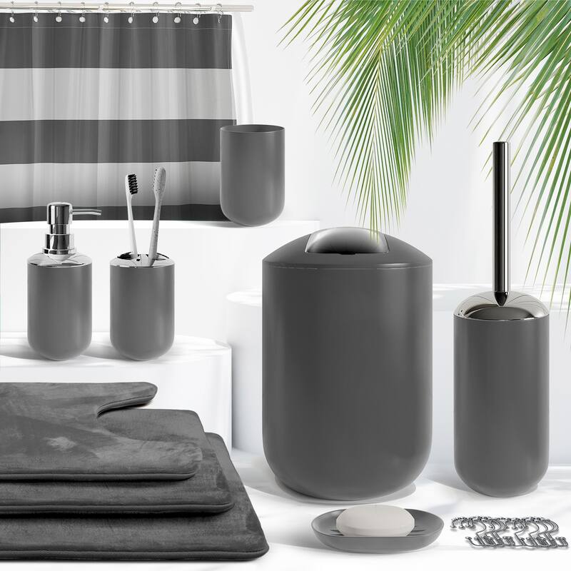 Clara Clark 23 Piece Complete Bathroom Accessories Kit With Shower Curtain and Rug Set