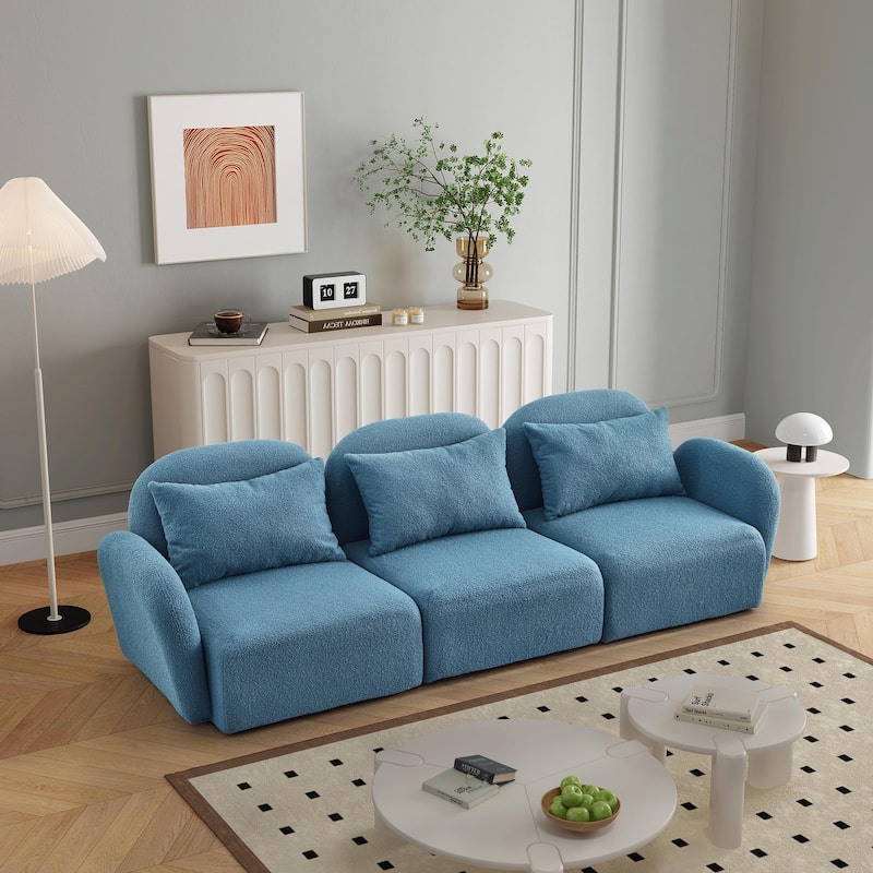 Teddy Fabric Three-Seat Lazy Sofa for Living Room