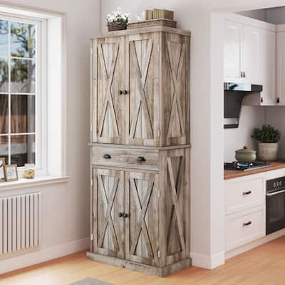 Moasis 72" H Wood Farmhouse Kitchen Pantry Cabinet with Adjustable Shelves & Drawer