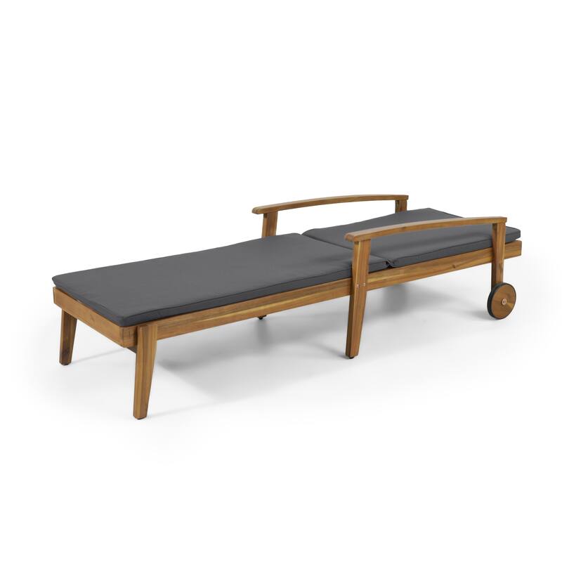 Jason Outdoor Acacia Wood Outdoor Chaise Lounge with Water Resistant Cushion by Christopher Knight Home