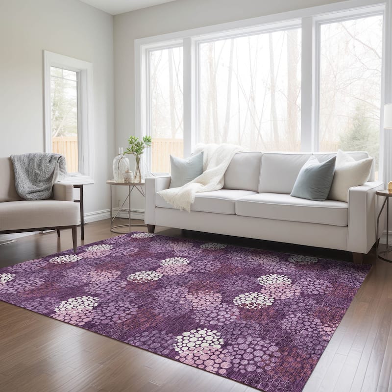 Machine Washable Indoor/ Outdoor Chantille Modern Bubbles Rug