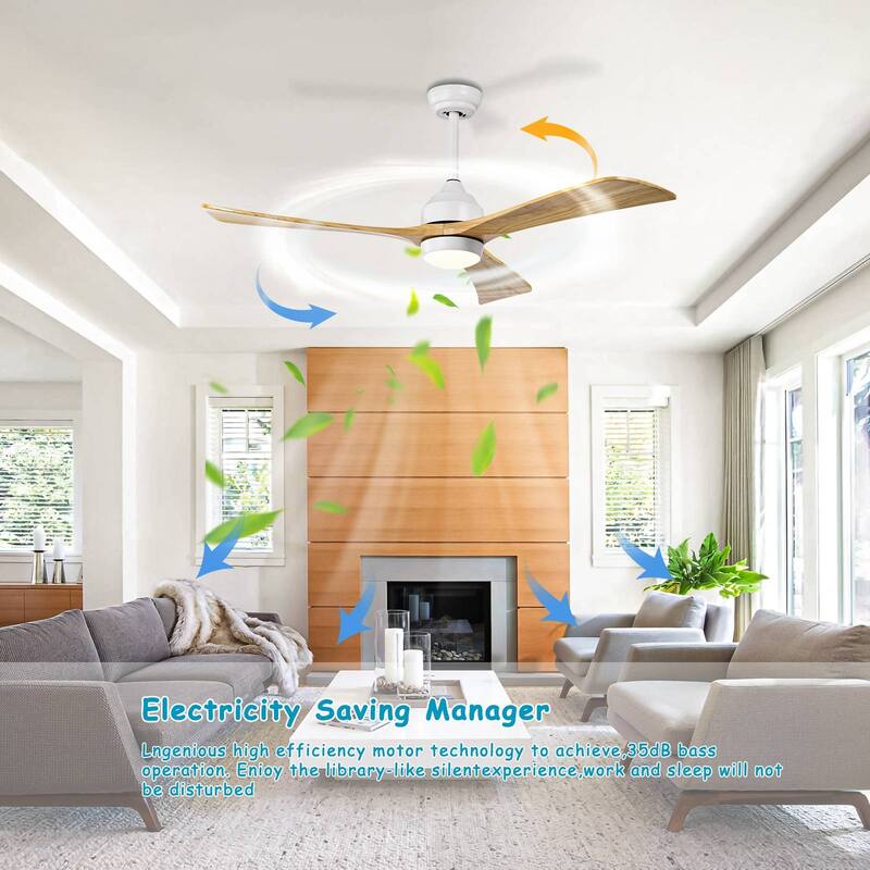 Sofucor 52 Inch Quiet Ceiling Fan with 3 Solid Wood Blades,Light & Remote,Reversible Ceiling Fan,for Patio Living Room,Bedroom