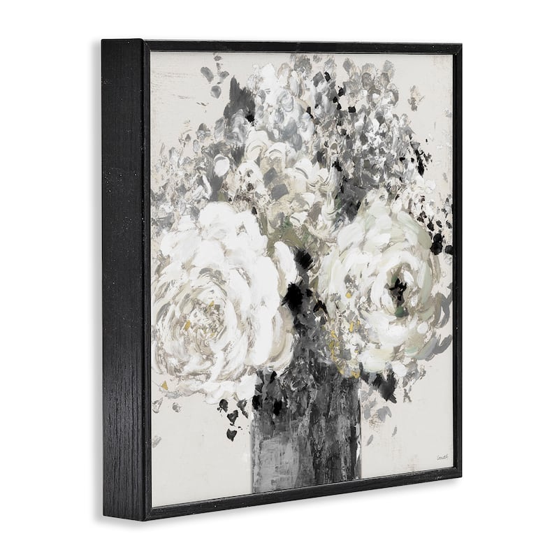 Stupell Bold Abstract Floral Arrangement Black Cream Expressive Flowers Framed Wall Art