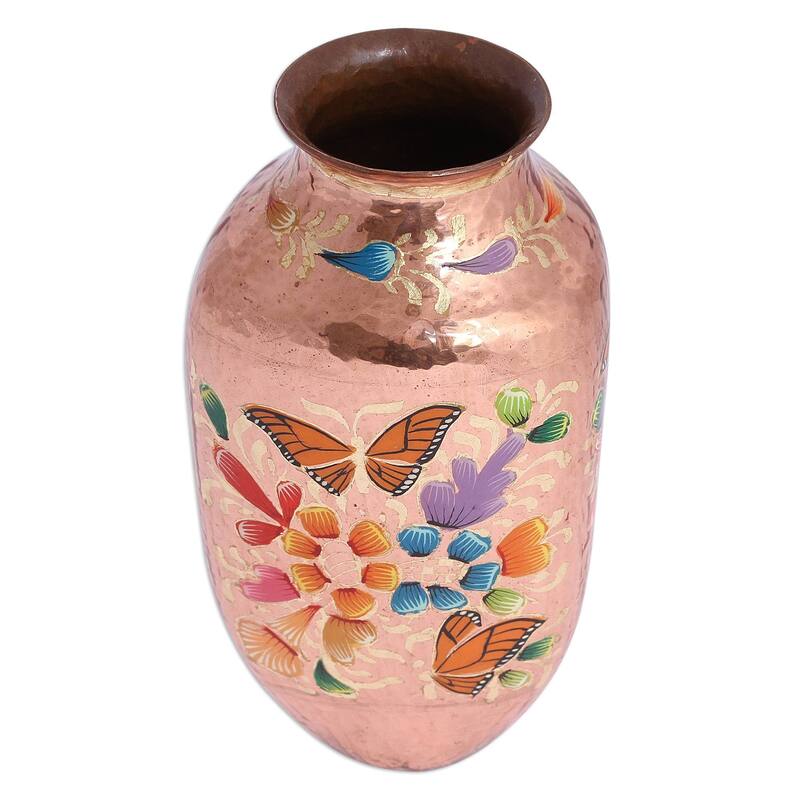 Handmade Butterfly Dance Copper vase (Mexico)