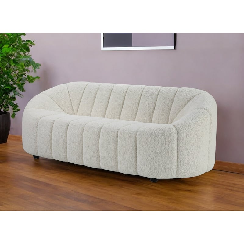 HomeRoots 84" White Sherpa Sofa With Black Legs - 84