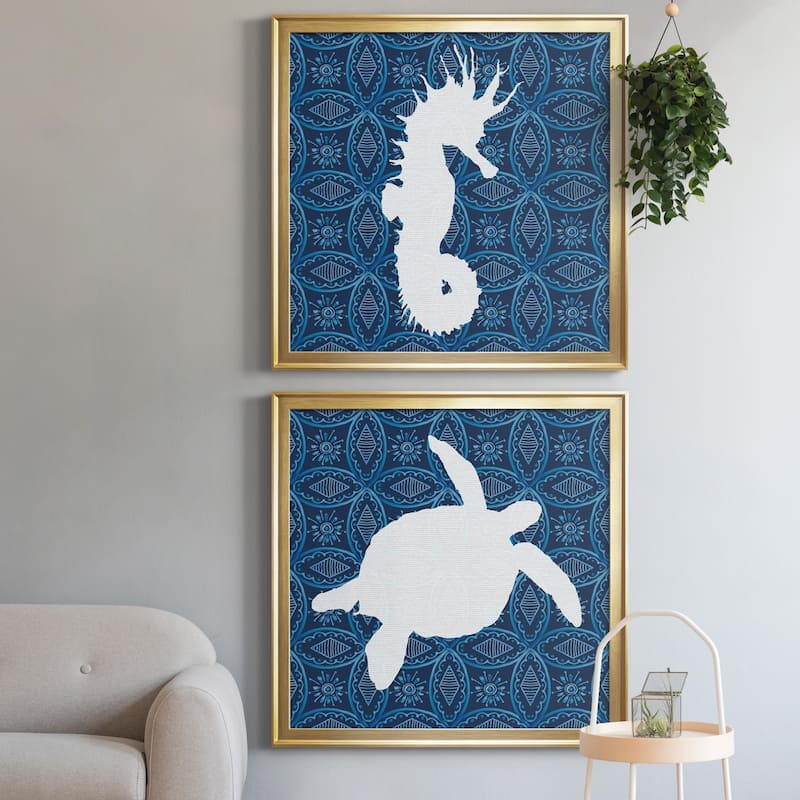 Sea Patterned Seahorse Premium Framed Canvas - Ready to Hang