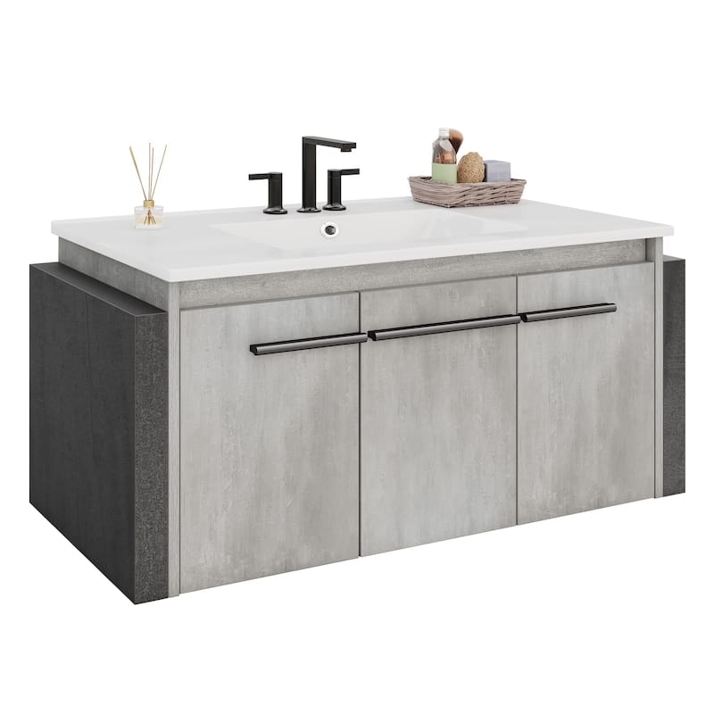 Moasis Wall Mounted Bathroom Vanity Cabinet with Ceramic Sink