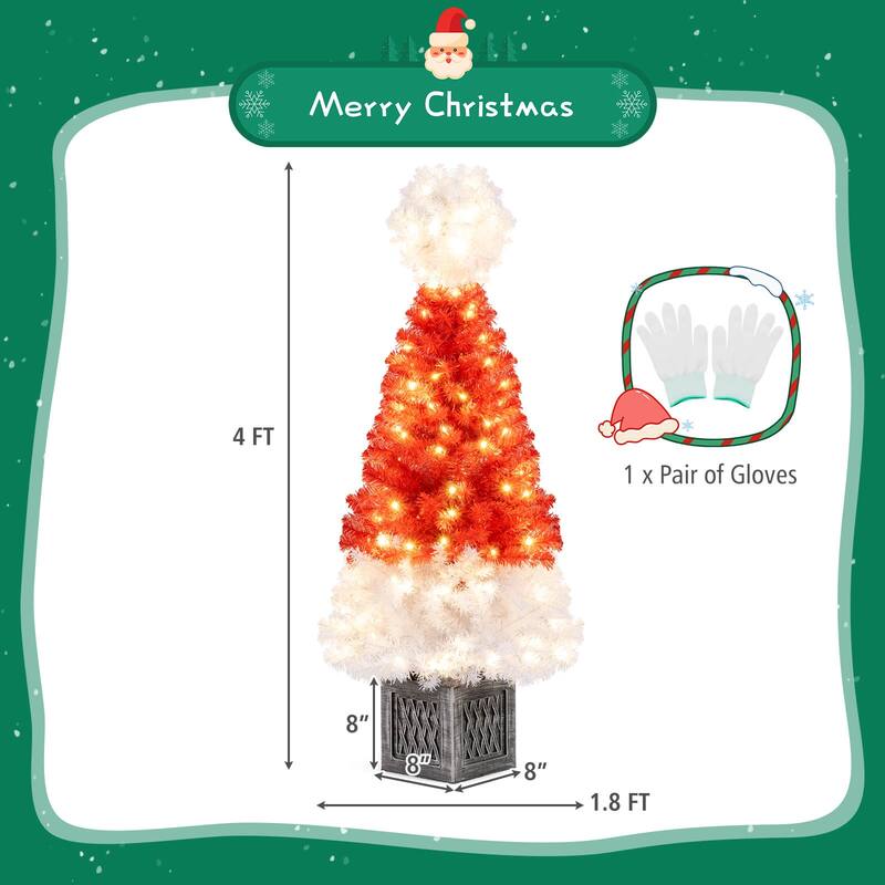 Costway 4 FT Artificial Christmas Tree Santa Hat Xmas Tree with 300 - as pic shows - See Details