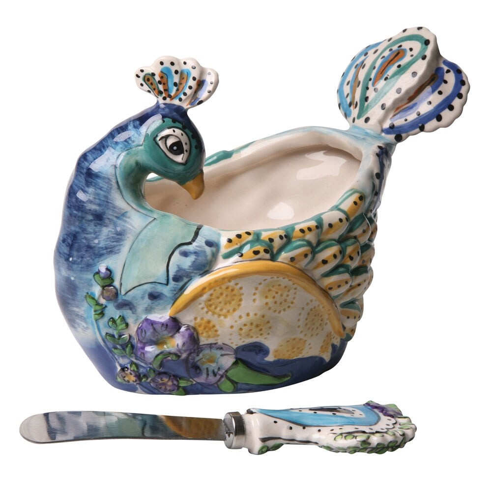 Blue Peacock Serveware Ceramic Condiment Bowl And Spreader Overstock 15030992