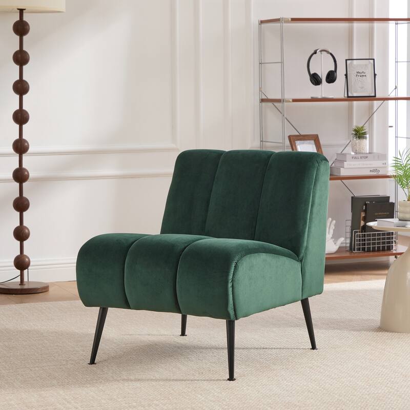 Modern Upholstered Armless Chair with Black Metal Legs,Accent Chair for Living Room,Bedroom,Office and Reading Room
