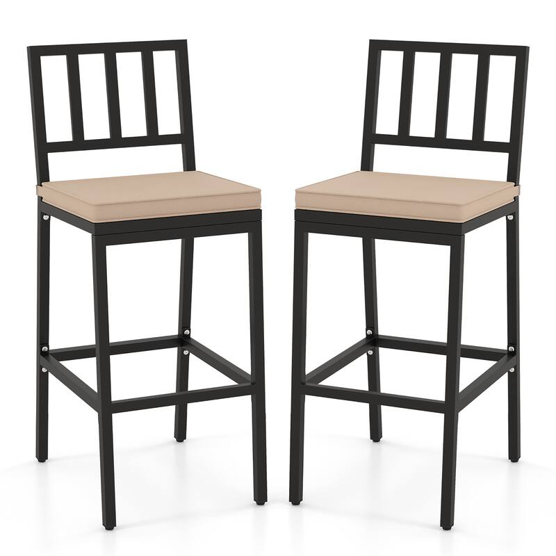 Gymax Patio Bar Chair Set of 2 Heavy Duty Metal All Weather Bar Stools