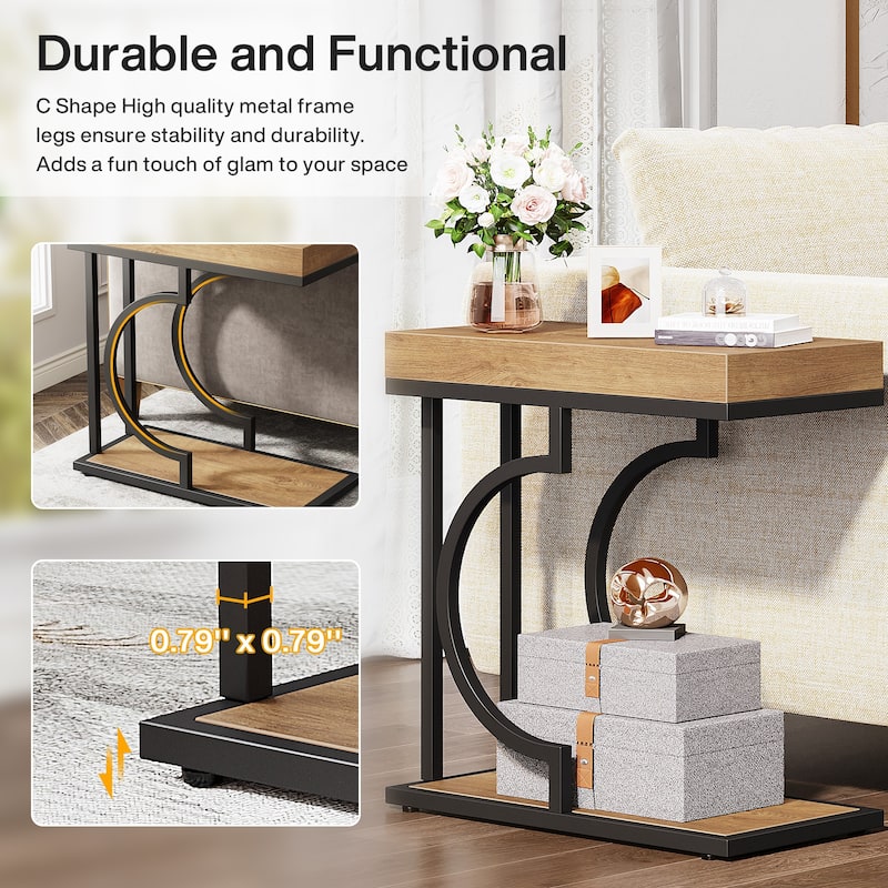 Narrow Side Table White Gold Side Table C Shaped End Table Modern Bedside Table Small Side Table for Couch Living Room