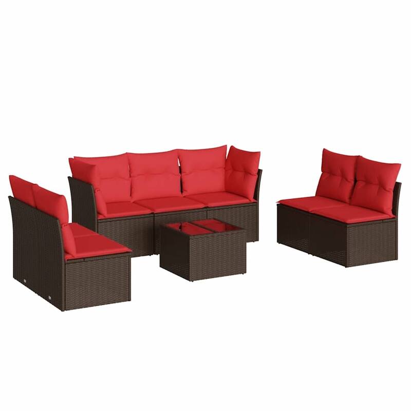 vidaXL 7/8 Piece Patio Sofa Set with Cushions Black/Brown/Gray Poly Rattan - 24.4 x 24.4 x 27.2