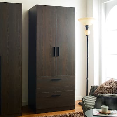 Brook Two-Door Wood Closet with Two Drawers and a Hanging Bar