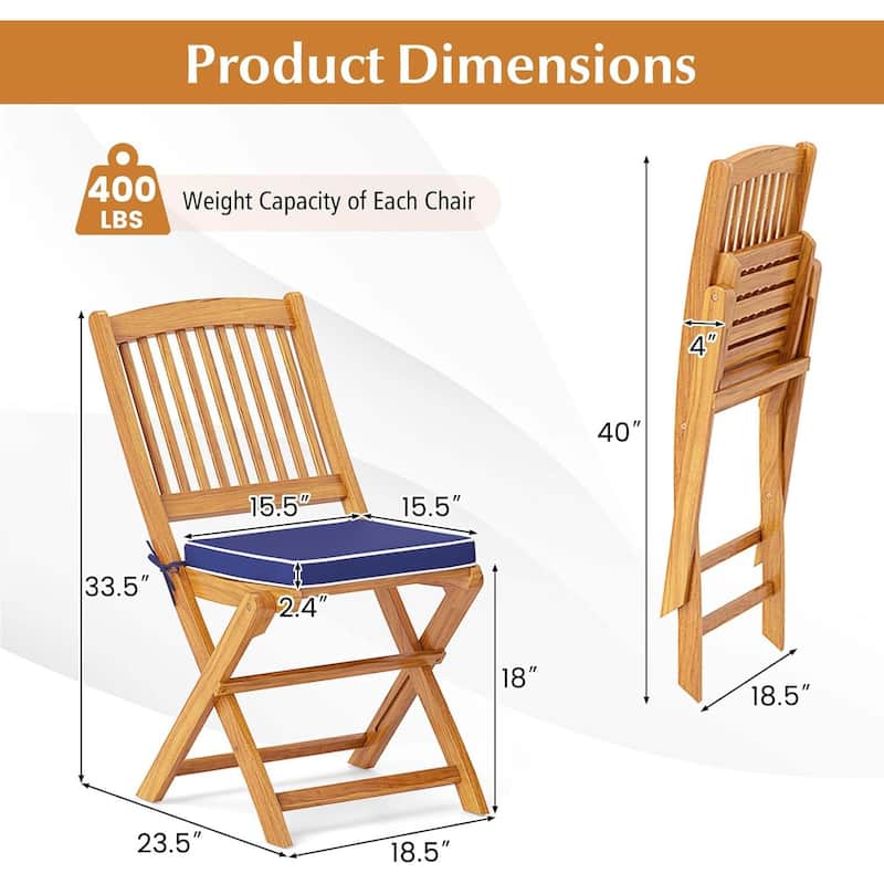 2/4PCS Patio Folding Chairs Portable Acacia Wood Dining Chair