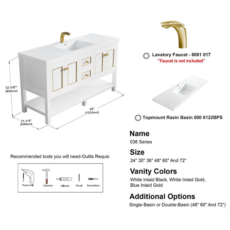 Davis 60" Single Bathroom Vanity Set