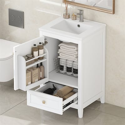 20" Bathroom Storage Vanity Cabinet with Ceramic Sink, Rack and Drawer
