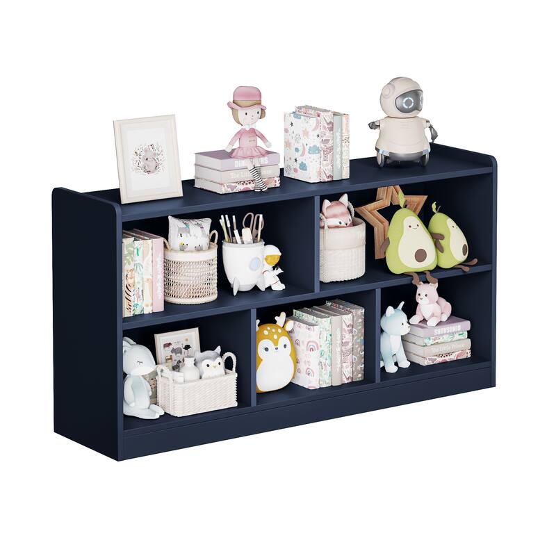 Wooden Storage Cabinet with 5 Sections, Montessori Kids Bookshelf and Toy Organizer for Nursery, Playroom & Classroom