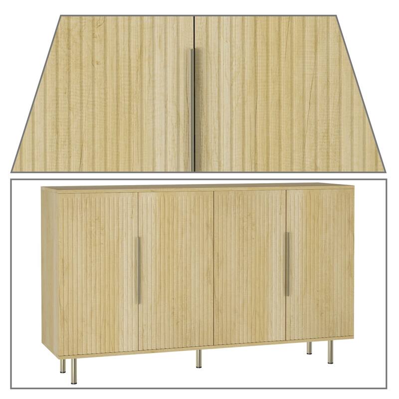 Modern Classic Wooden Four-Door Sideboard with Metal Cabinet Handles and Legs