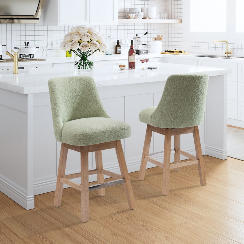 Boucle Polyester Upholstered Swivel Counter Stool - Foot Glides (Set of 2) - Desert Sage