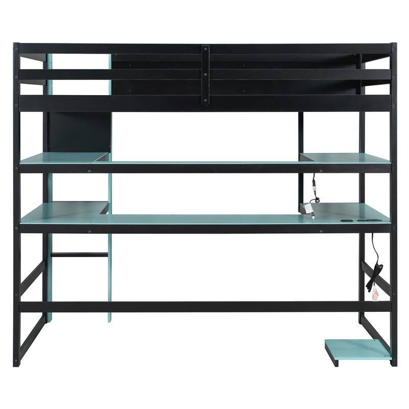 Loft Bed with Wraparound Study Hub, Side Storage Rack, USB Charging & RGB Light by Harper&Bright Designs