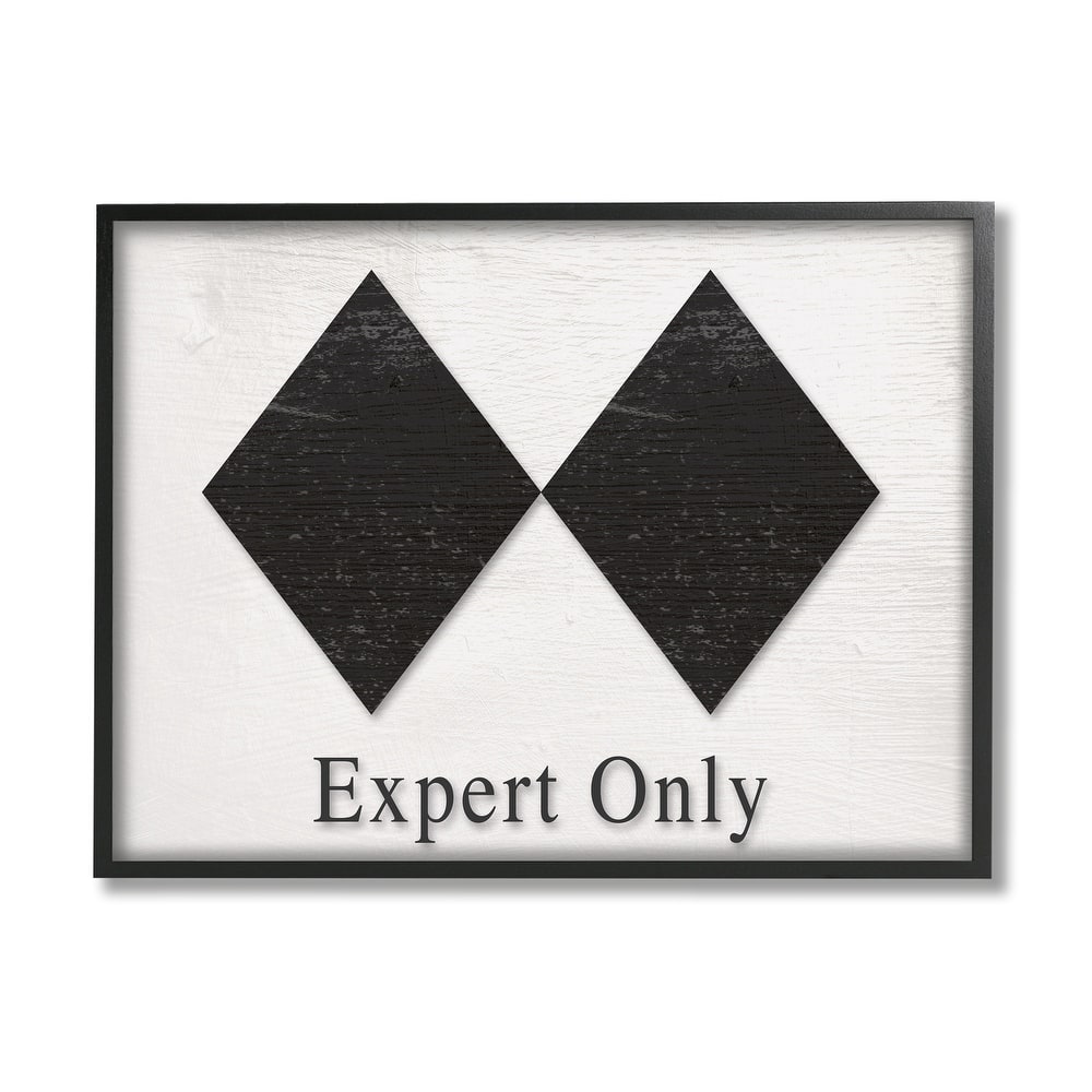 Stupell Double Black Diamond Ski Sport Symbol Experts Only Framed Wall Art